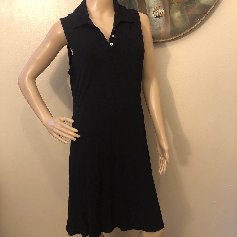 Vintage Ronni Nicole by Ouida Sleeveless Polo Shirt Dress – Black Midi Swing Dre